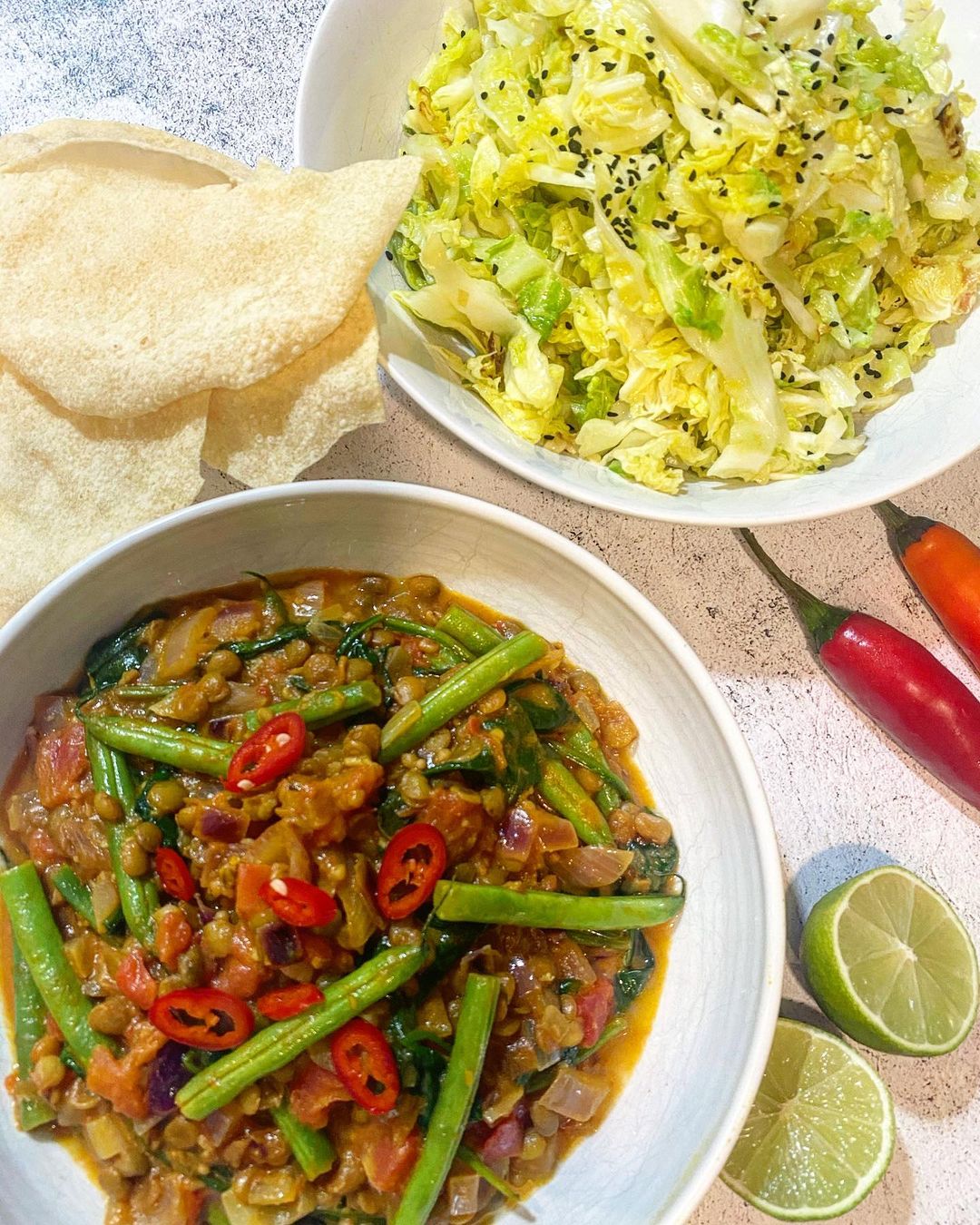 Green Bean Dahl and Crunchy Indian Cabbage