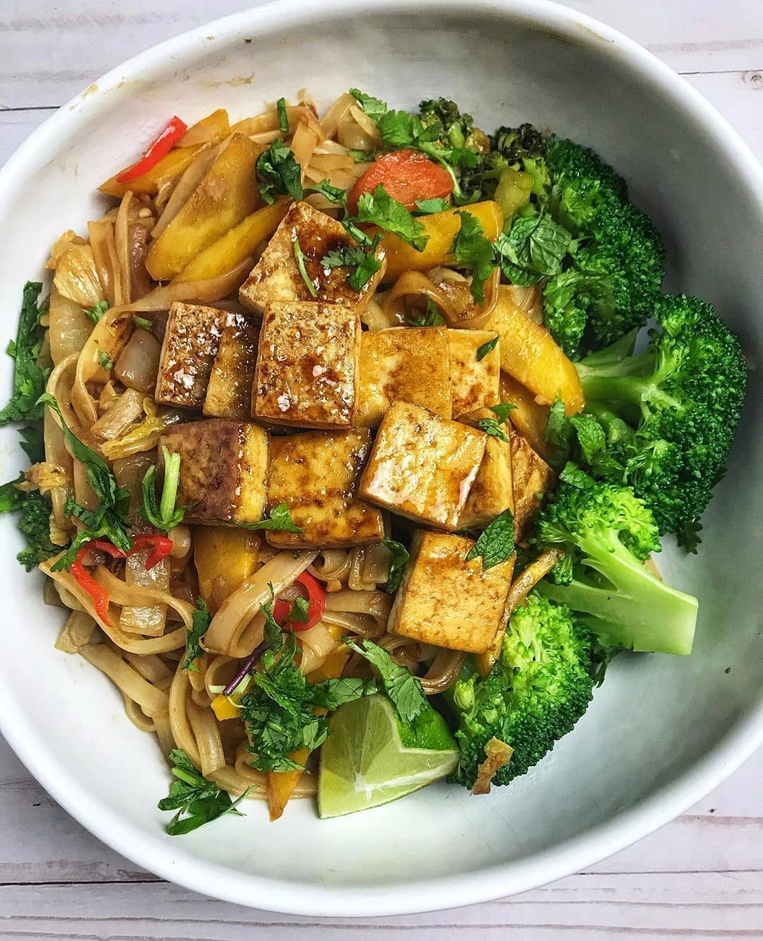Tofu with Flat Rice Noodles in Garlic Sauce