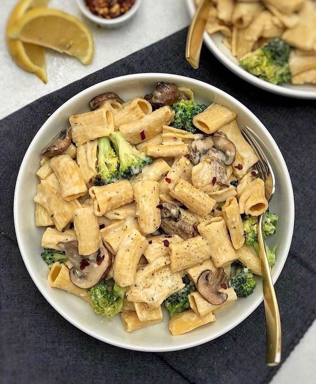 Vegan Mushroom Broccoli Rigatoni