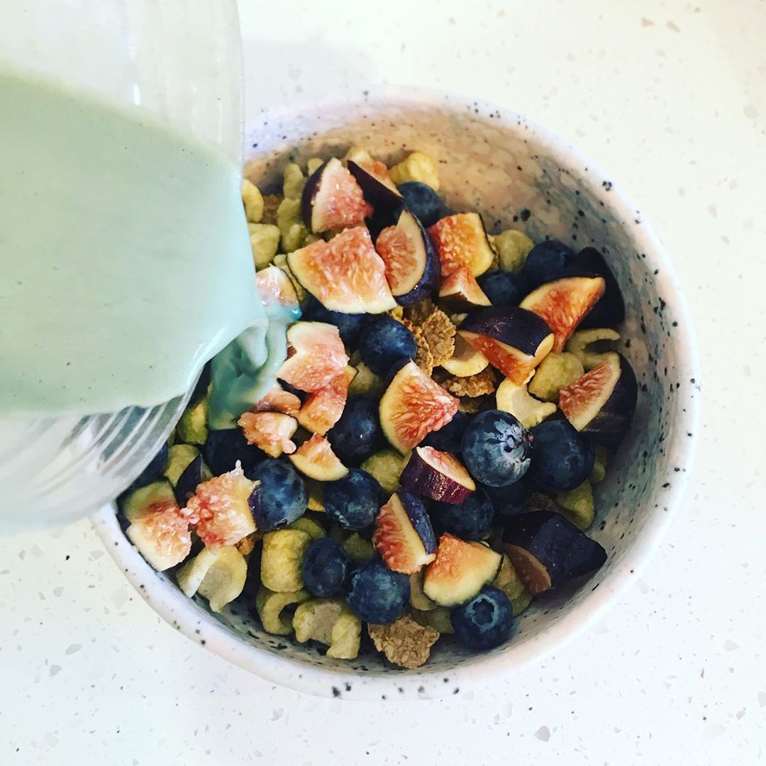 Huge Bowl of Cereal+ Fruit and Some Matcha Milk