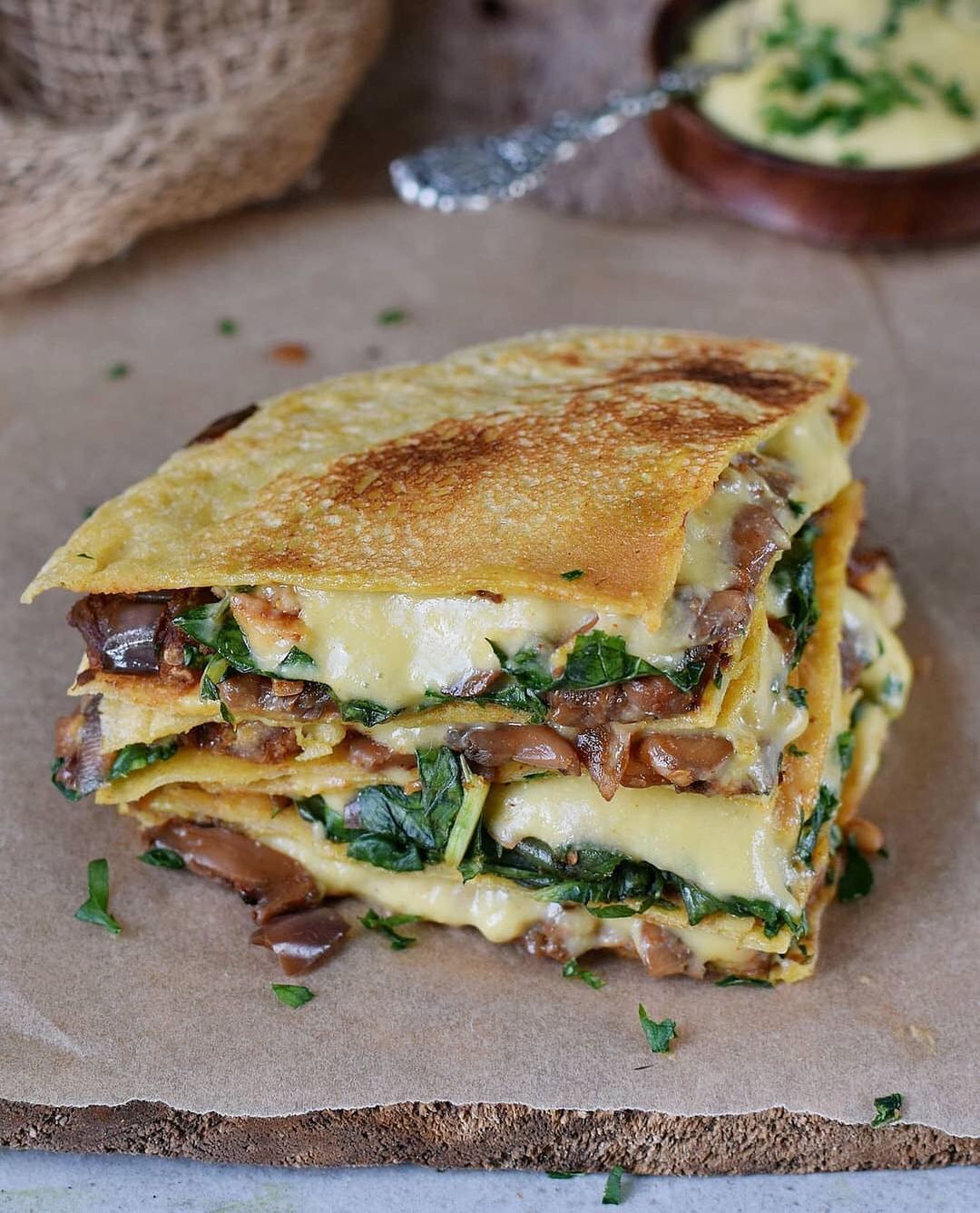 Vegan Spinach Eggplant Quesadillas