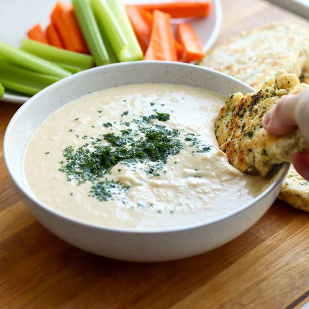 Hummus and no yeast panfried bread