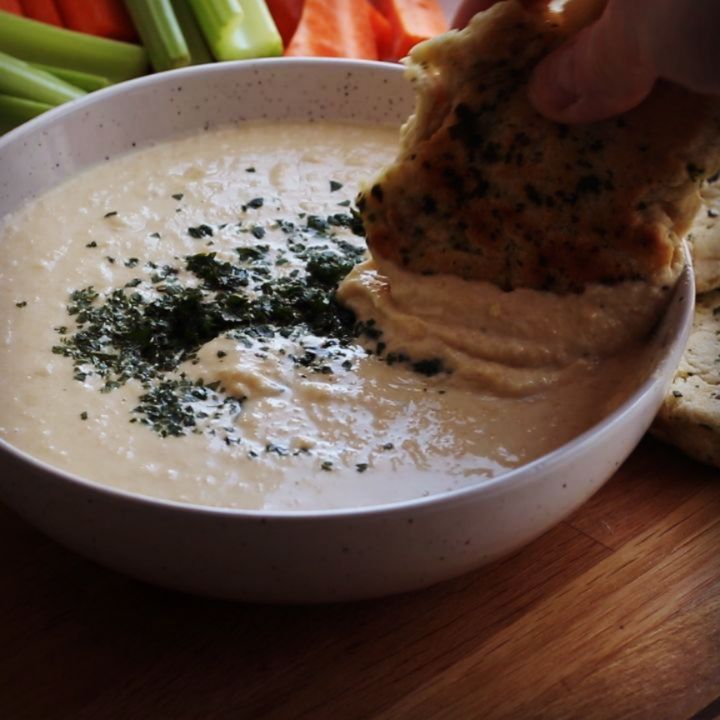 Hummus and no yeast panfried bread