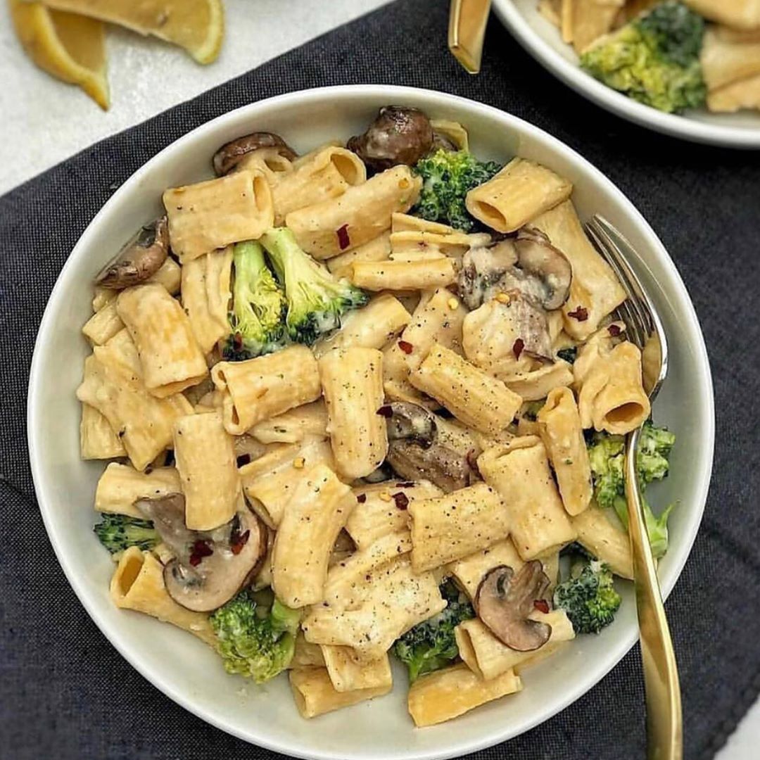 Vegan Mushroom Broccoli Rigatoni