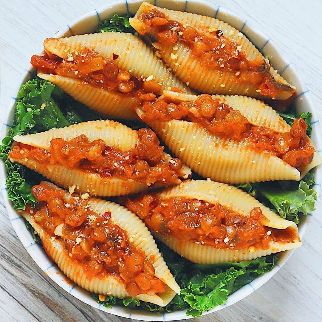 Lentil Bolognese Stuffed Shells