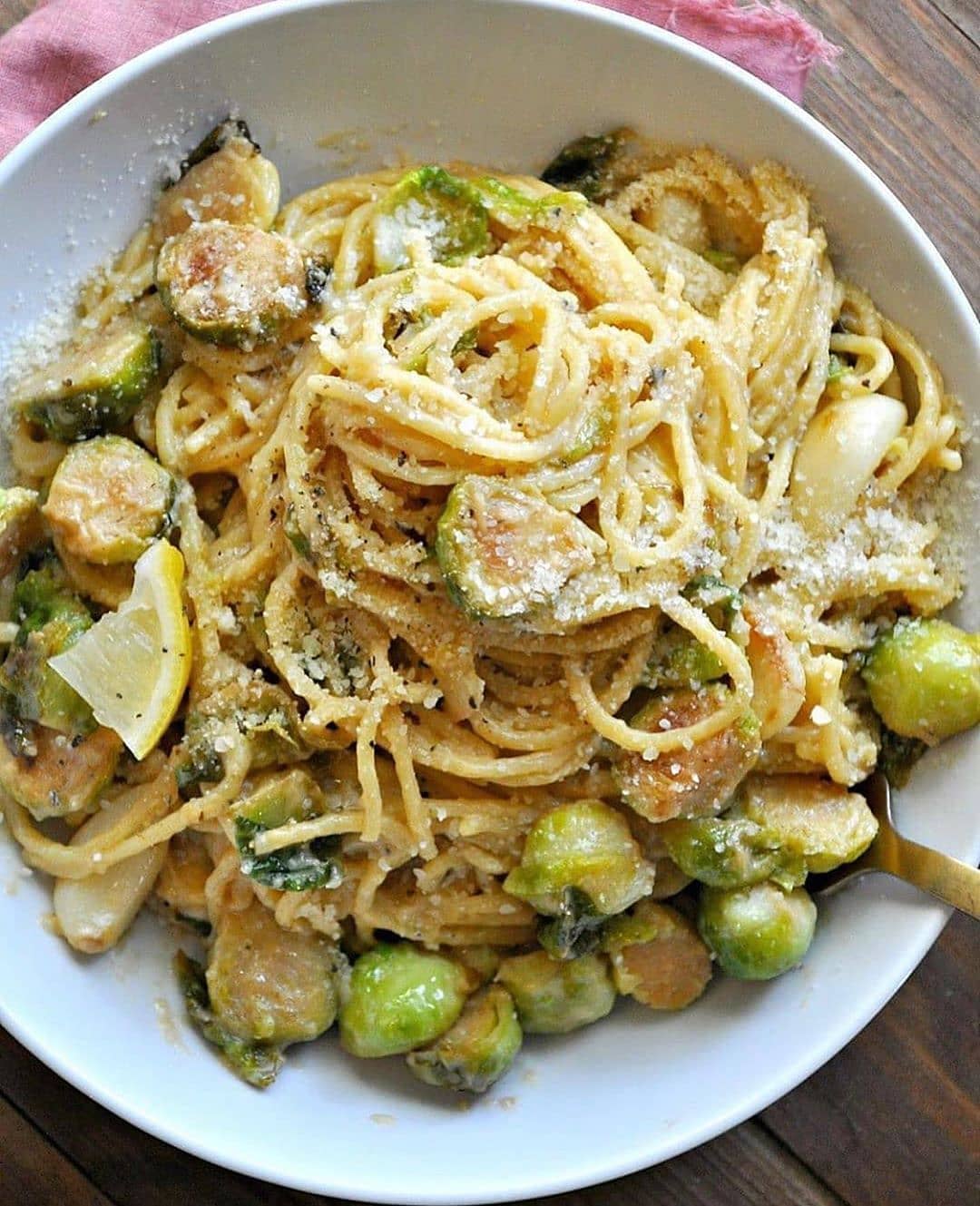 Vegan One Pot Creamy Garlic Brussels Sprouts Pasta