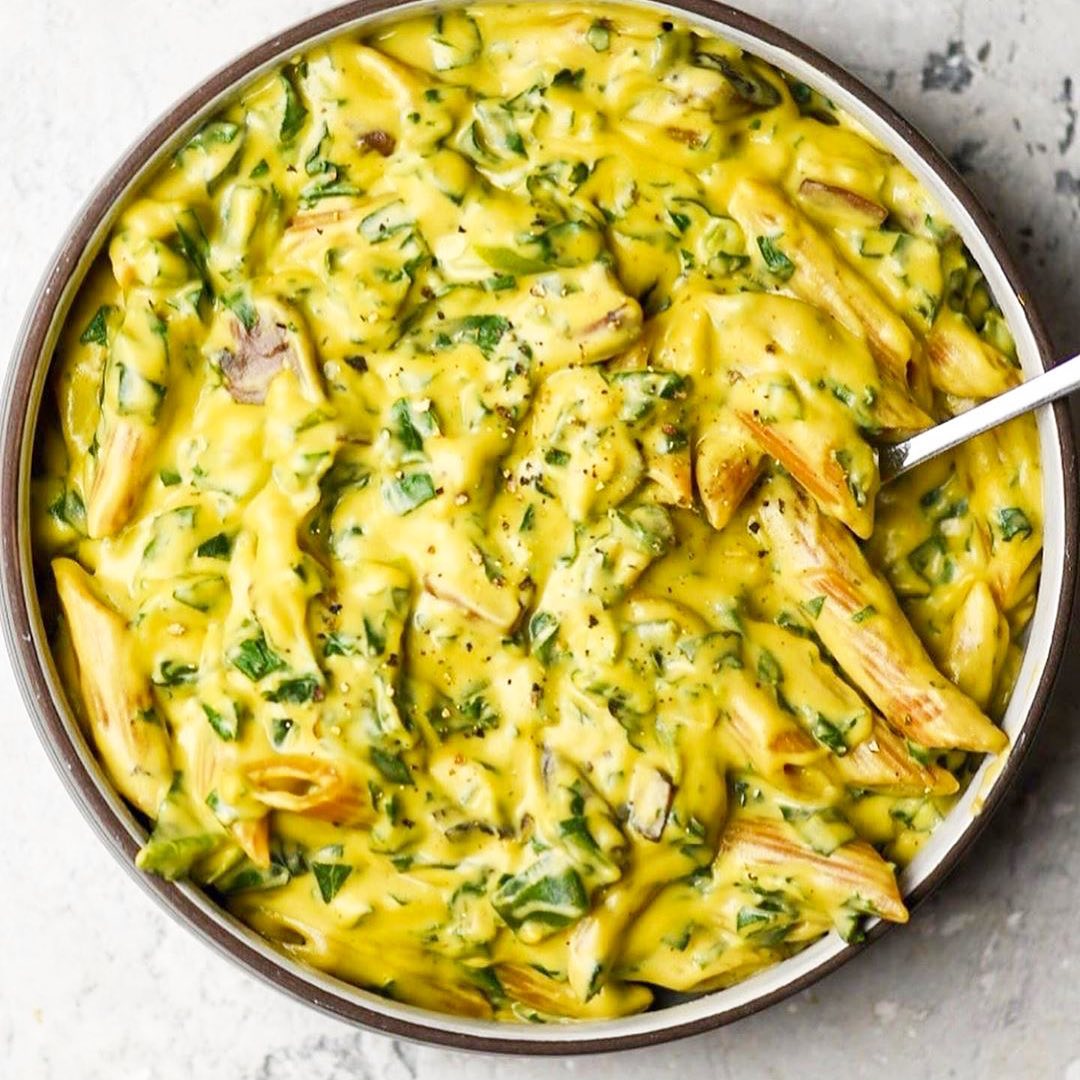 Creamy Lentil Penne with Portobello Mushrooms and Collard Greens