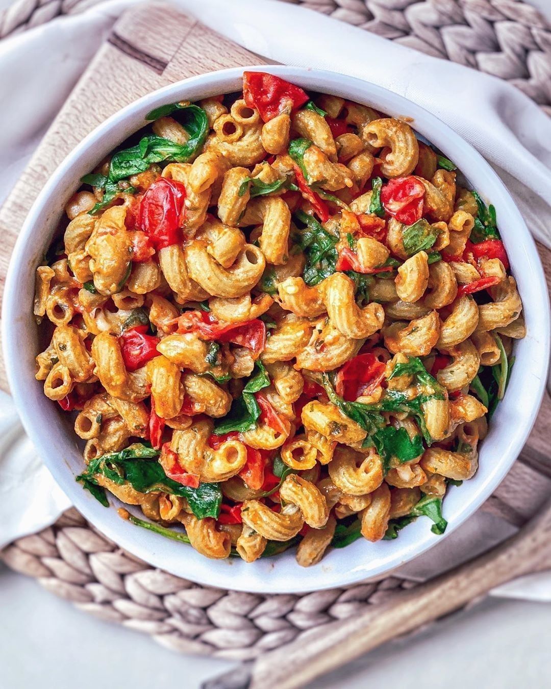 Creamy Hummus Pasta with Cherry Tomatoes + Arugula