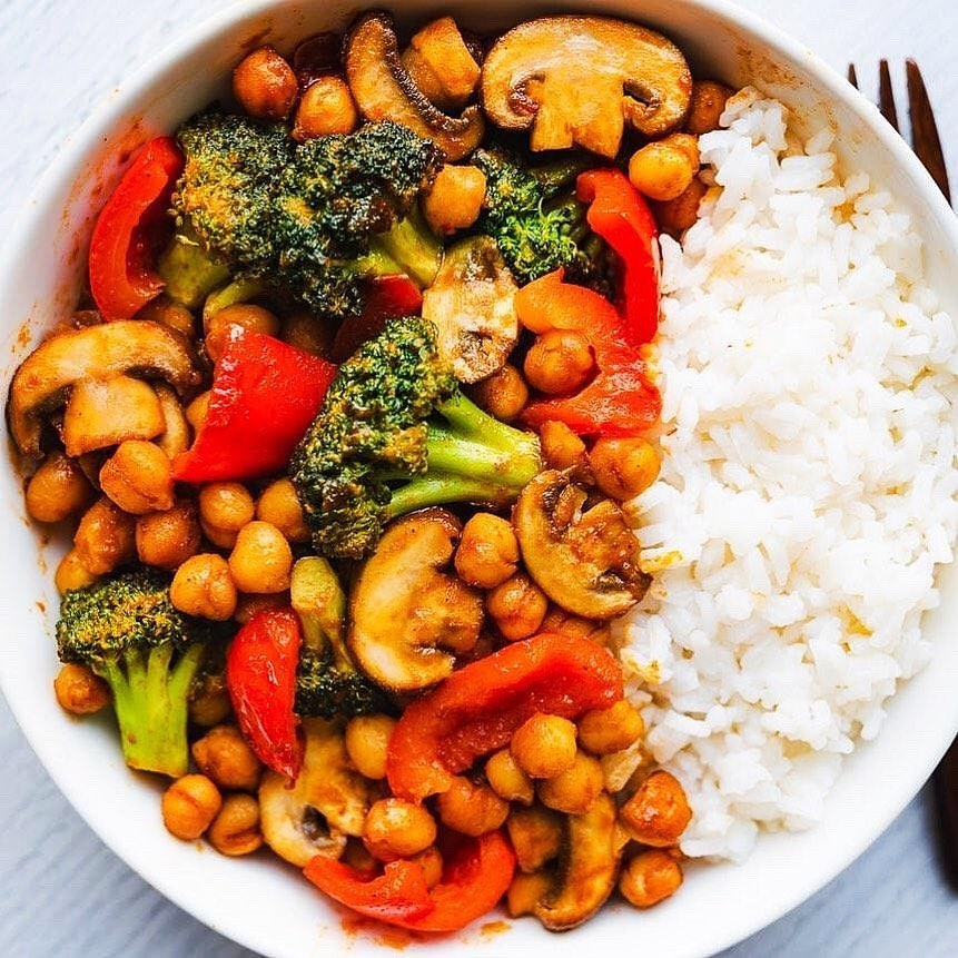 Homemade Soy-Ginger-Bbq Chickpea Veggie Stir-Fry