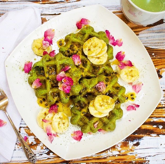 Matcha + Rose Buckwheat Waffles