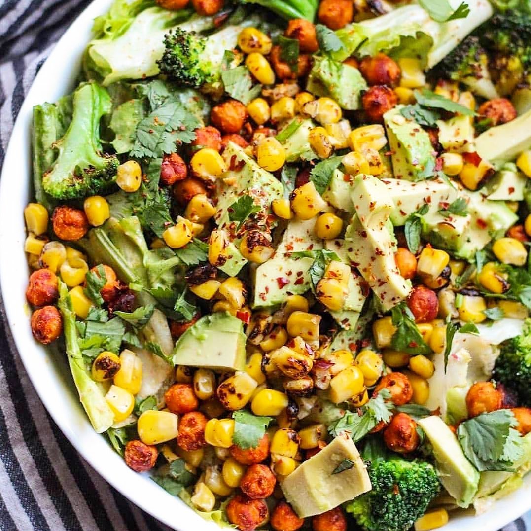 Salad with Bbq Chickpeas and Adobo Tahini Dressing