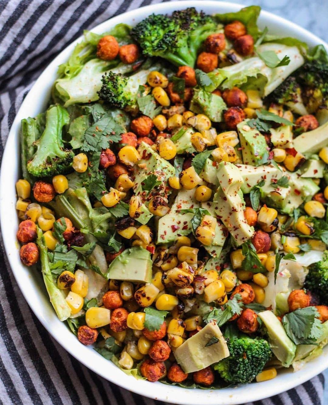 Salad with Bbq Chickpeas and Adobo Tahini Dressing