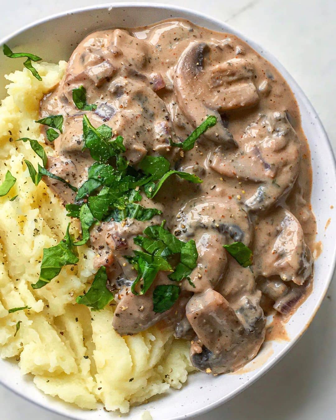 Mushroom Stroganoff with Fluffy Mashed Potato