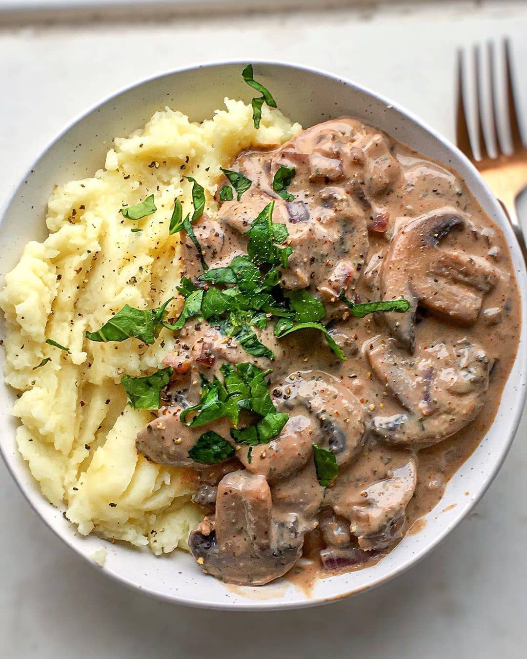 Mushroom Stroganoff with Fluffy Mashed Potato