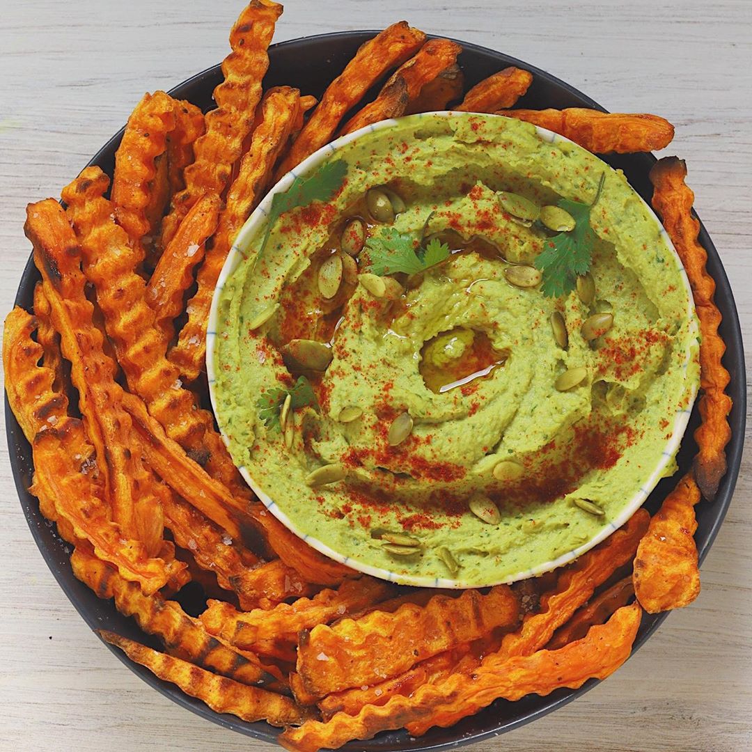 Avocado Hummus & Baked Sweet Potato Fries