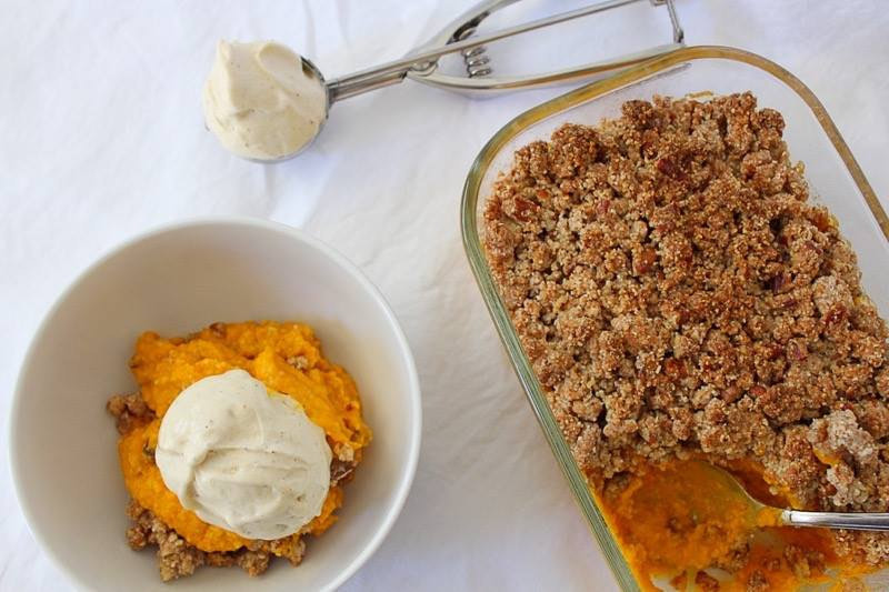 Pumpkin Casserole with a Maple Walnut Topping