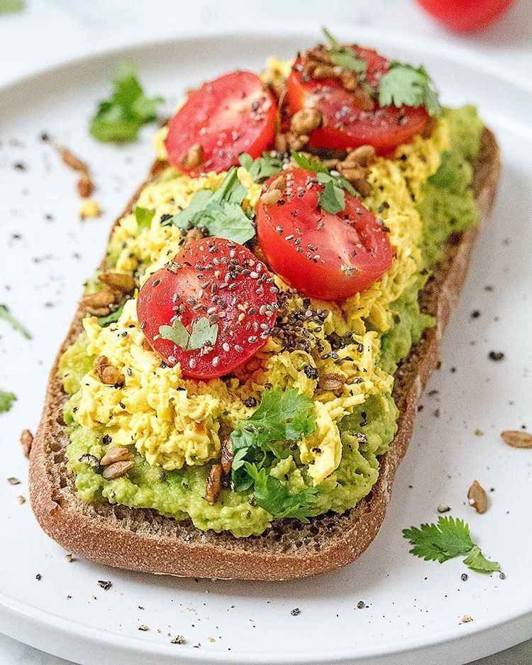 Tofu Scramble & Mashed Avocado Crispy Toast