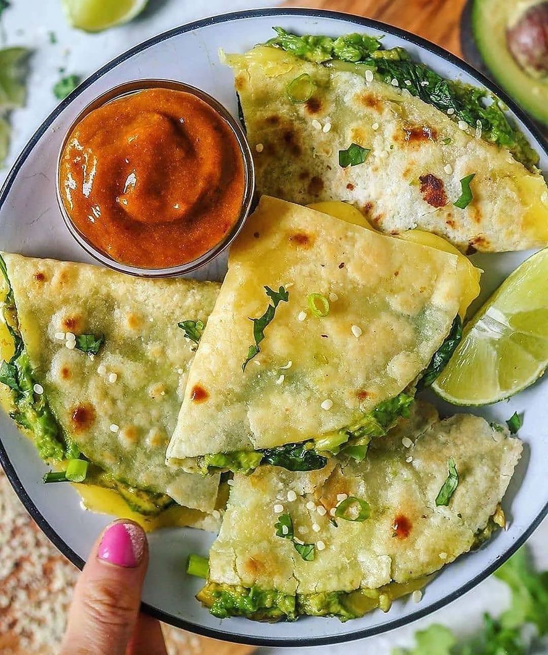 Avocado, Spinach and Black Bean Quesadillas