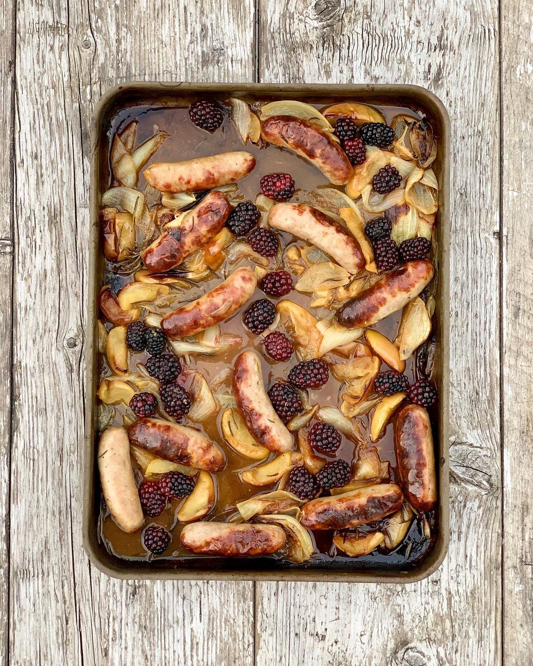 Sausage, Apple and Blackberry Traybake