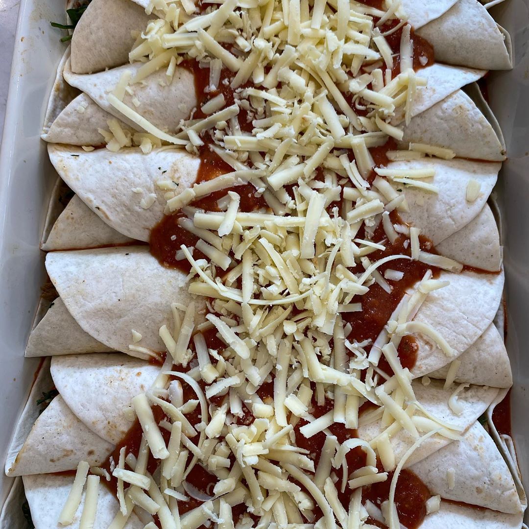 Cheesy Saucy Enchiladas with Leftover Meat and Veggies