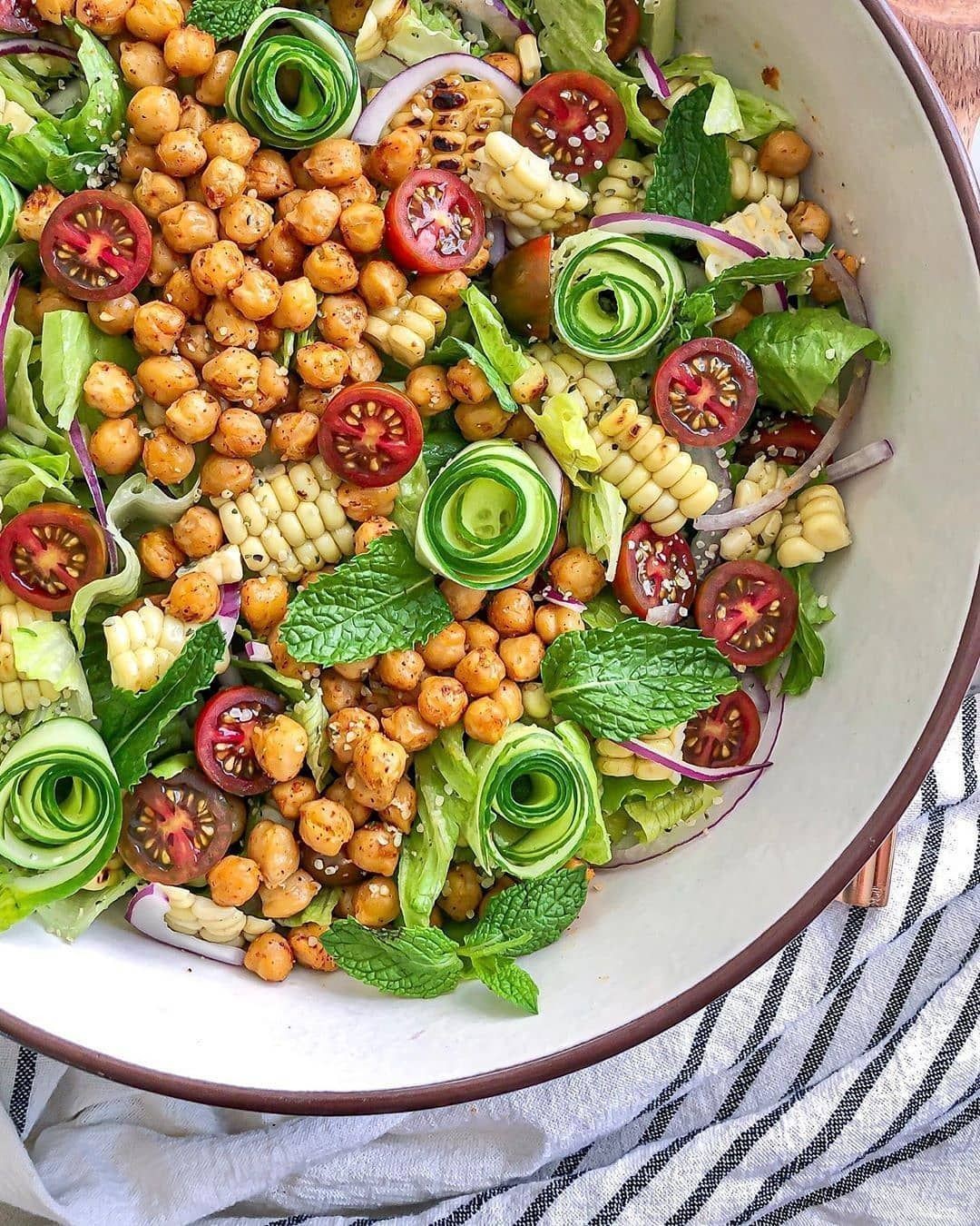 Roasted Chickpea and Corn Salad with Creamy Tahini