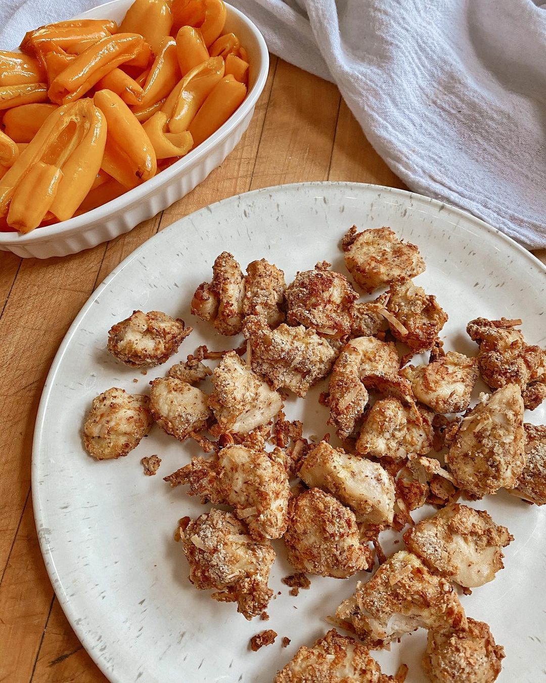 Gluten-Free Coconut Chicken Bites with Roasted Peppers