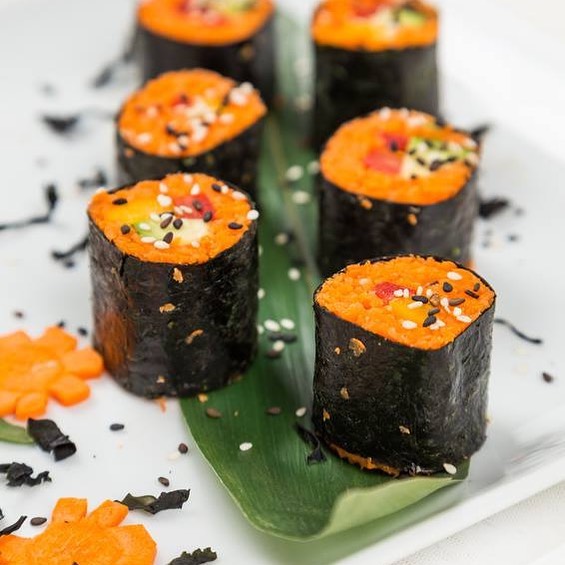 Raw Grated Carrot Sushi W. Tangy Sweet Tamari Sauce