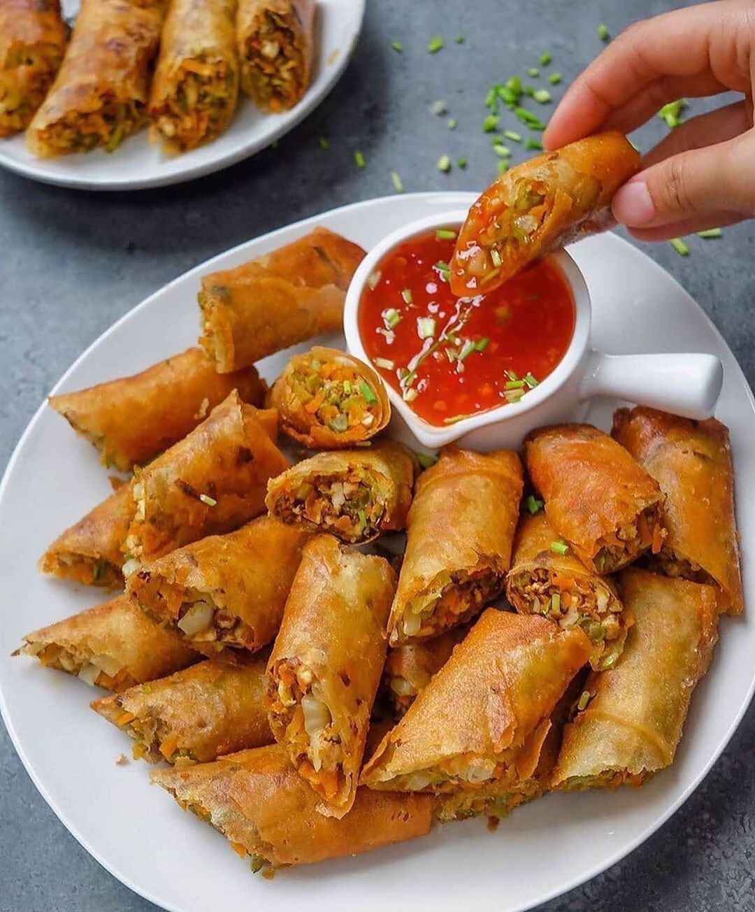 Fried Tofu and Vegetable Spring Rolls with Sweet Chili Sauce