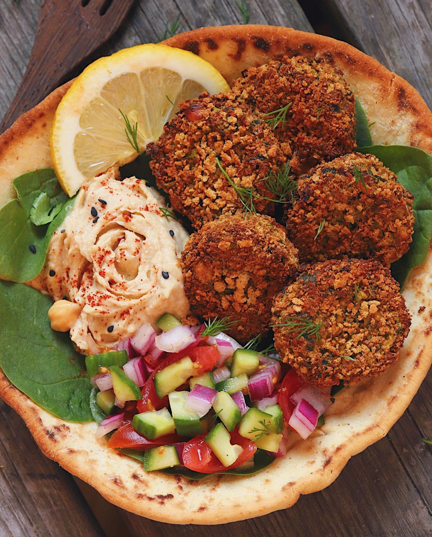 Air-Fried Herby Falafels in Pocketless Pita Bowl