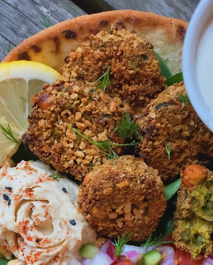 Air-Fried Herby Falafels in Pocketless Pita Bowl