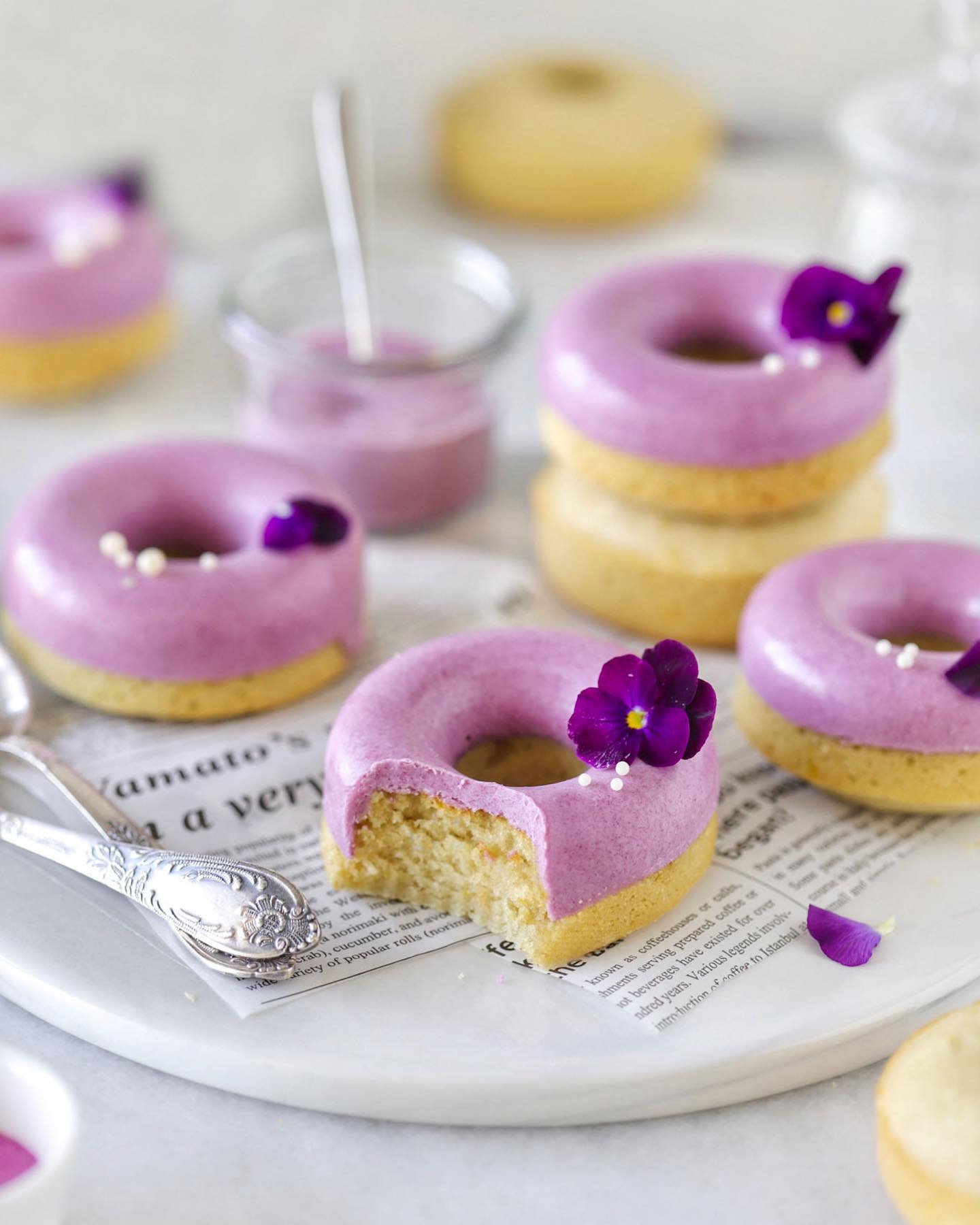 Vegan Baked Donuts with Lilac Coating