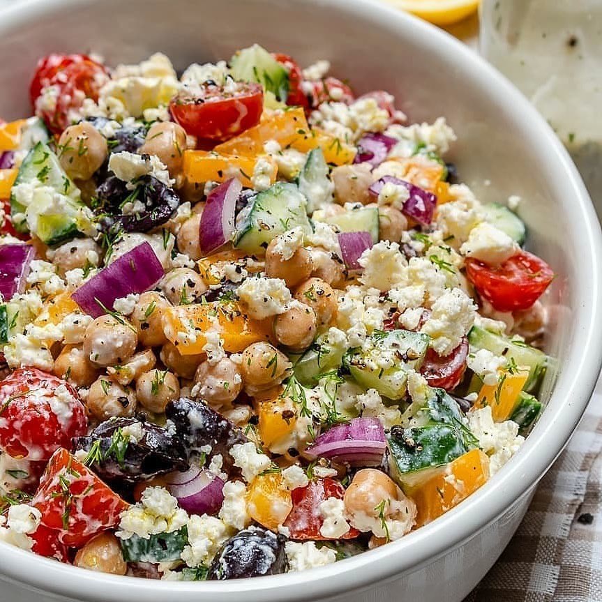 Greek Chickpea Salad with Tzatziki Dressing