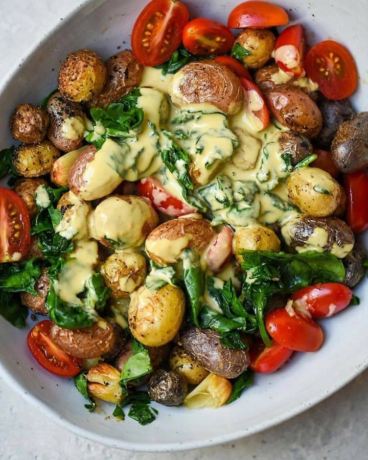 Oven-Roasted Baby Potatoes with Umami Tahini Dressing