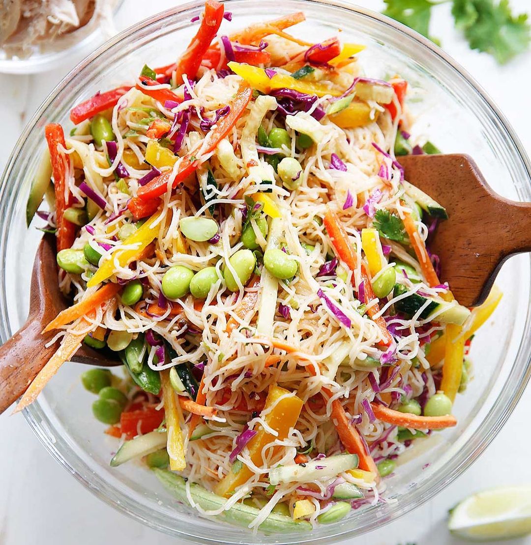 Summer Dish of Rice Noodles and Fresh Vegetables