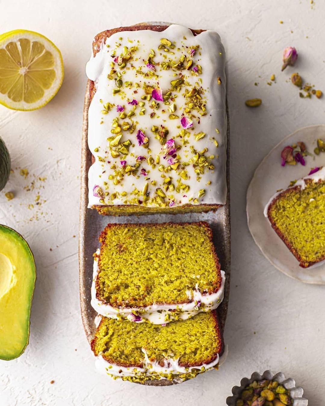 Vegan Avocado Pistachio Lemon Cake