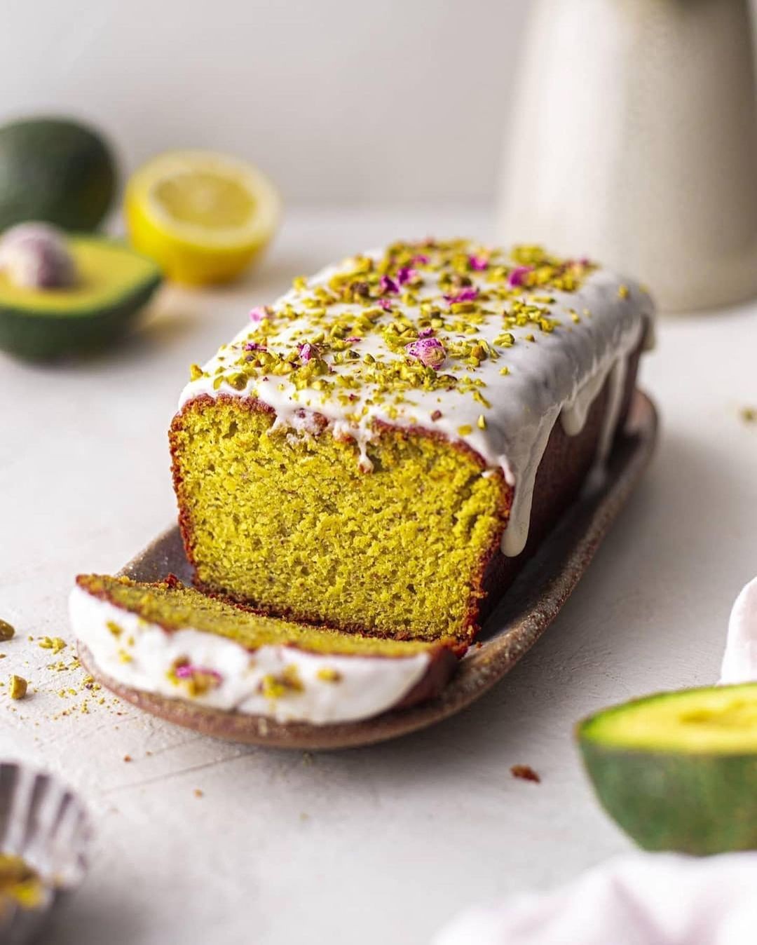 Vegan Avocado Pistachio Lemon Cake