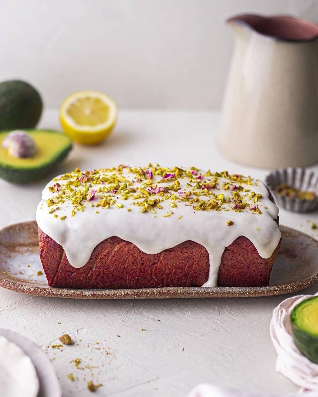 Vegan Avocado Pistachio Lemon Cake