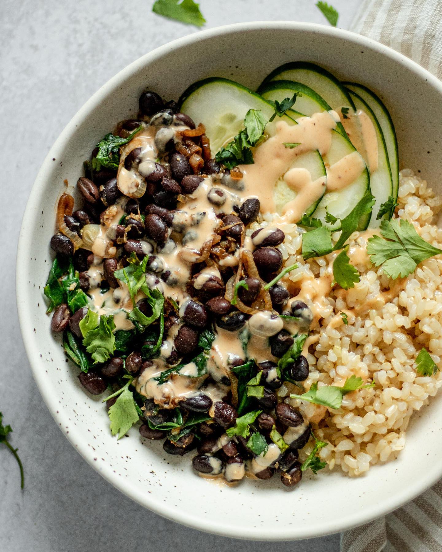 Ginger Black Bean Bowl with Creamy Ginger Sriracha Dressing