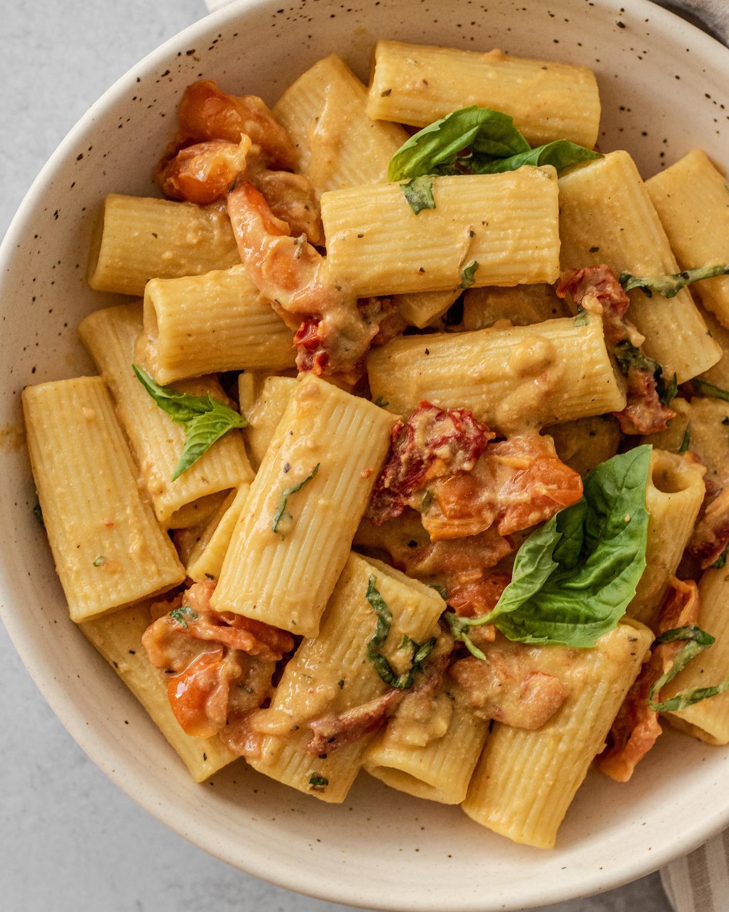 Baked Hummus Pasta with Blistered Cherry Tomatoes