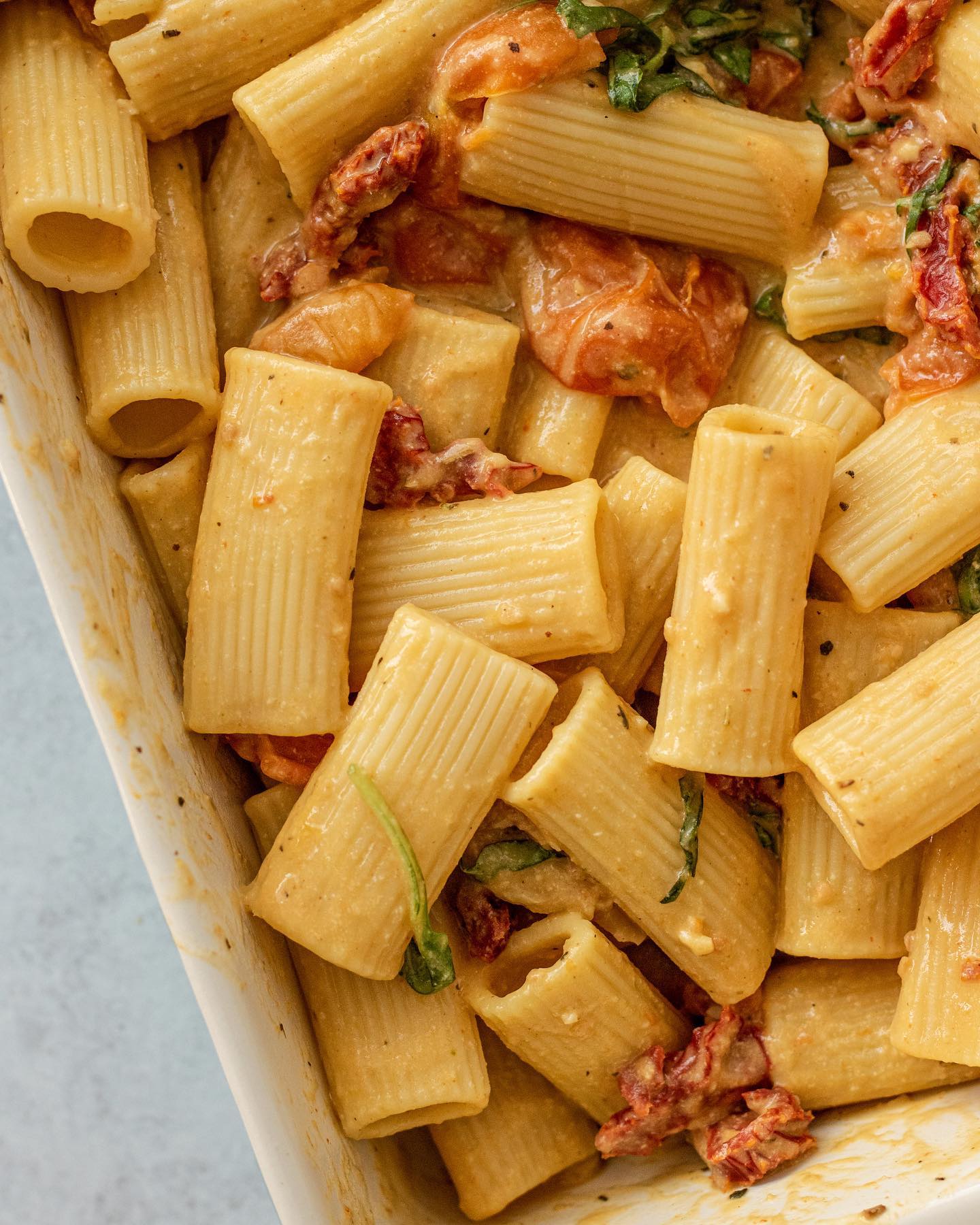 Baked Hummus Pasta with Blistered Cherry Tomatoes