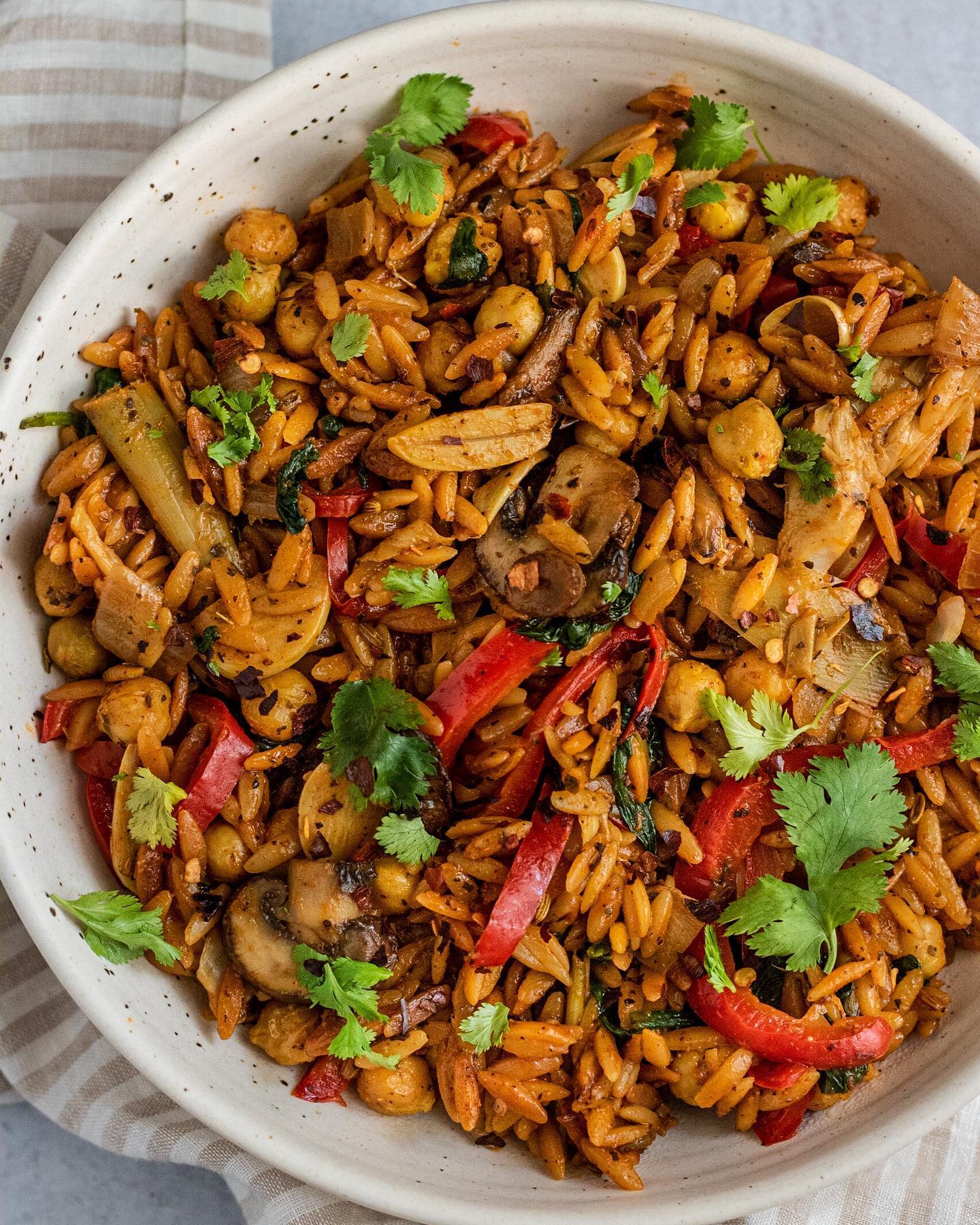 One Skillet Toasted Garlic and Chickpea Orzo