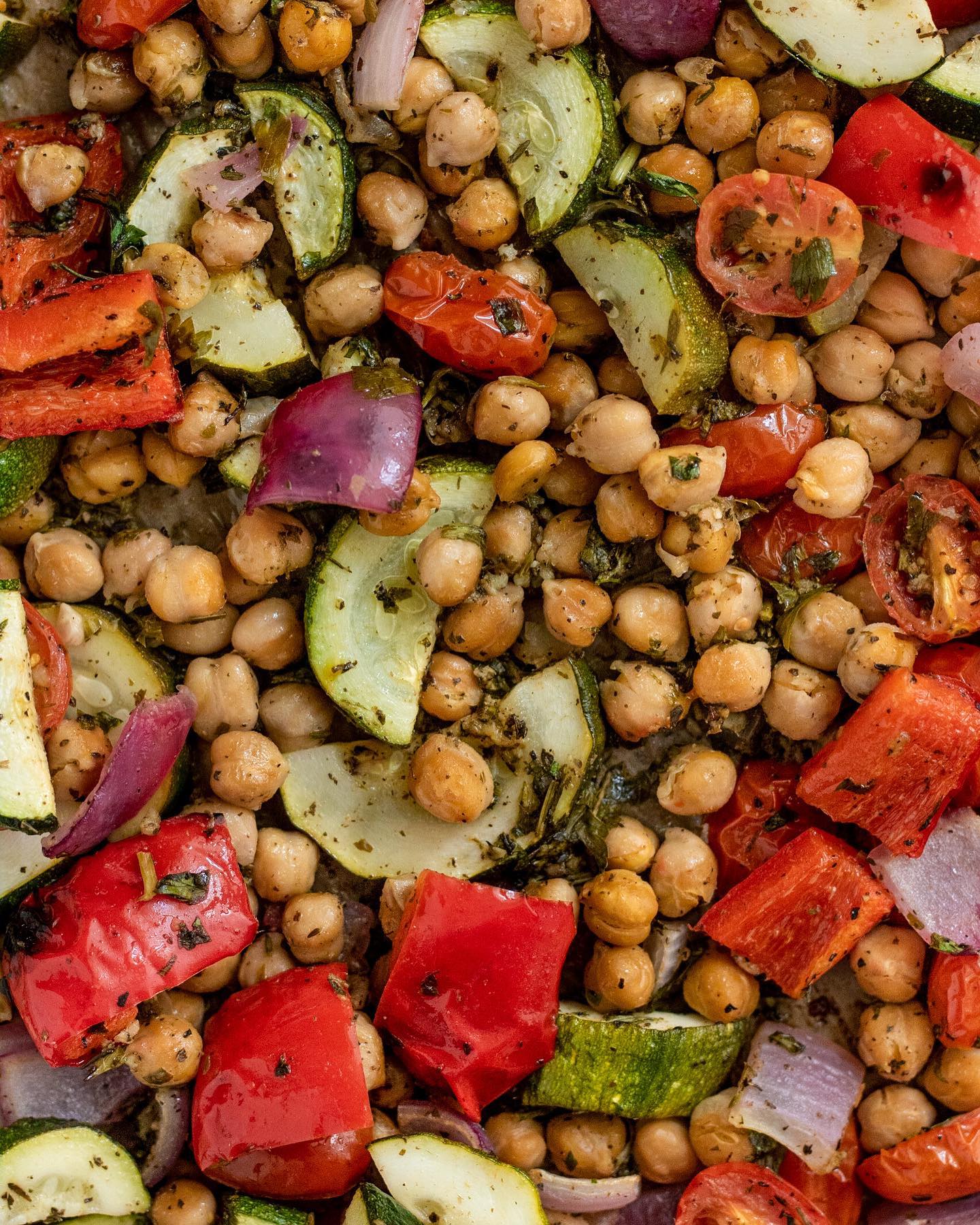 Garlic Herb Sheet Pan with Herby Tahini Dressing