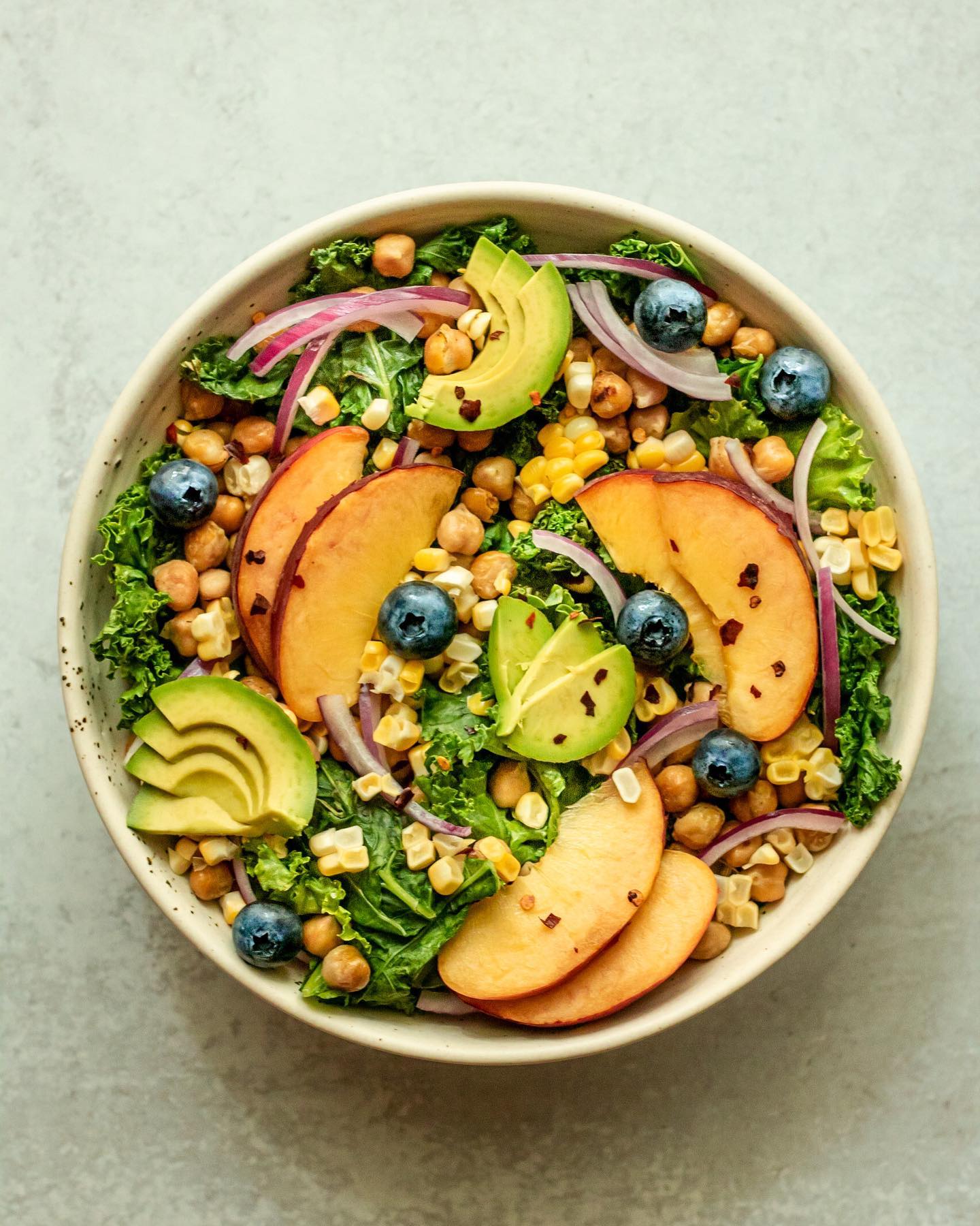 Summer Peach & Blueberry Salad with Sweet Cashew Mustard Dressing