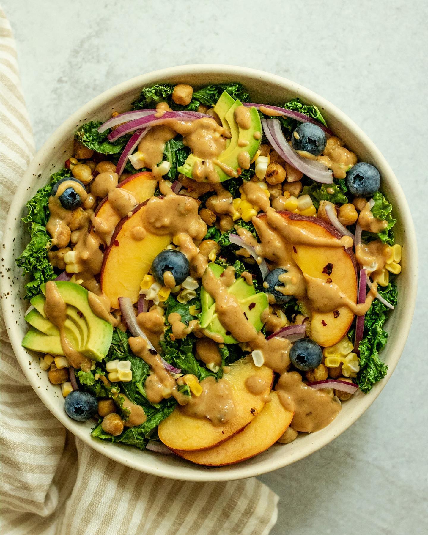 Summer Peach & Blueberry Salad with Sweet Cashew Mustard Dressing