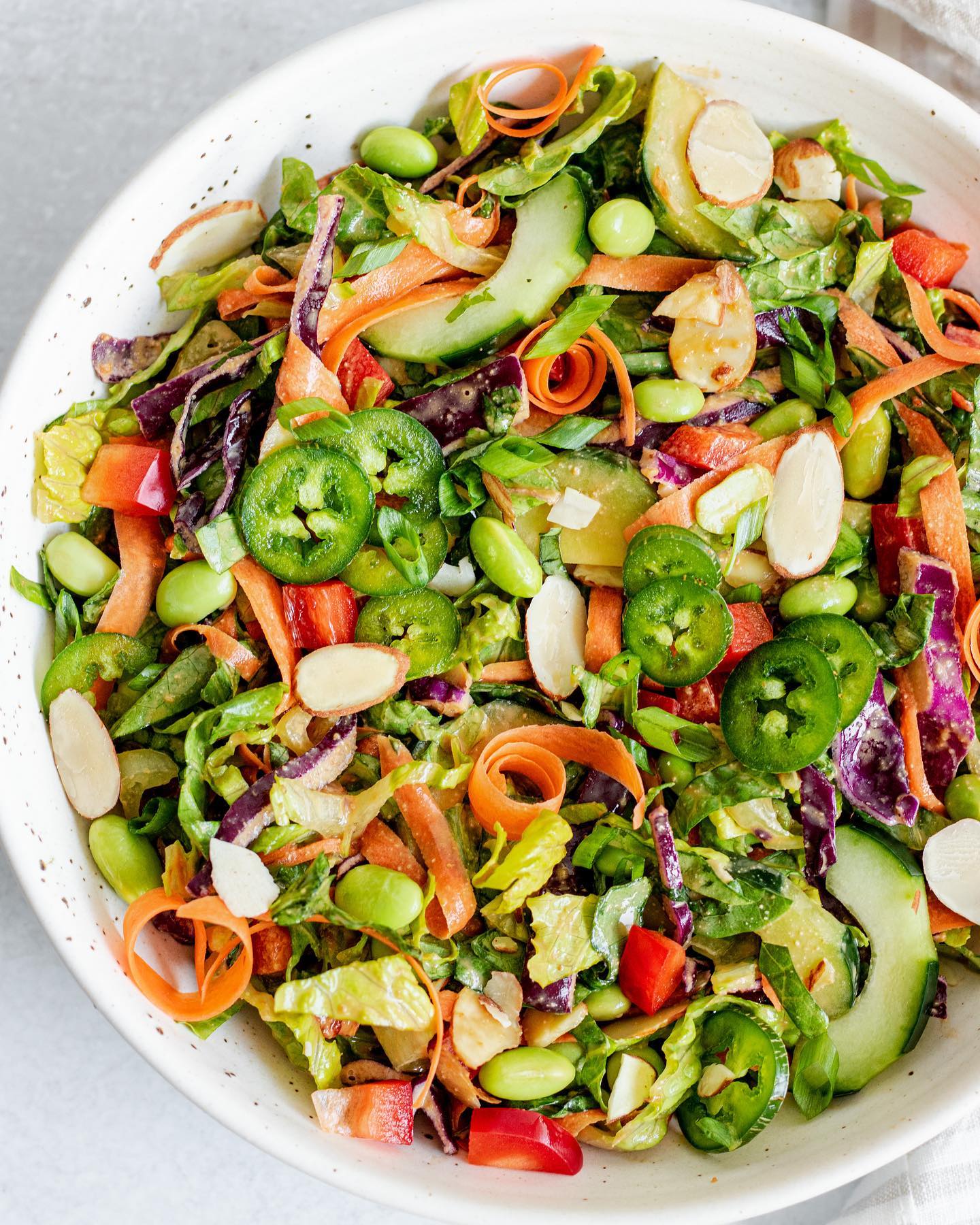 Edamame Crunch Salad with Sesame Cashew Lime Dressing