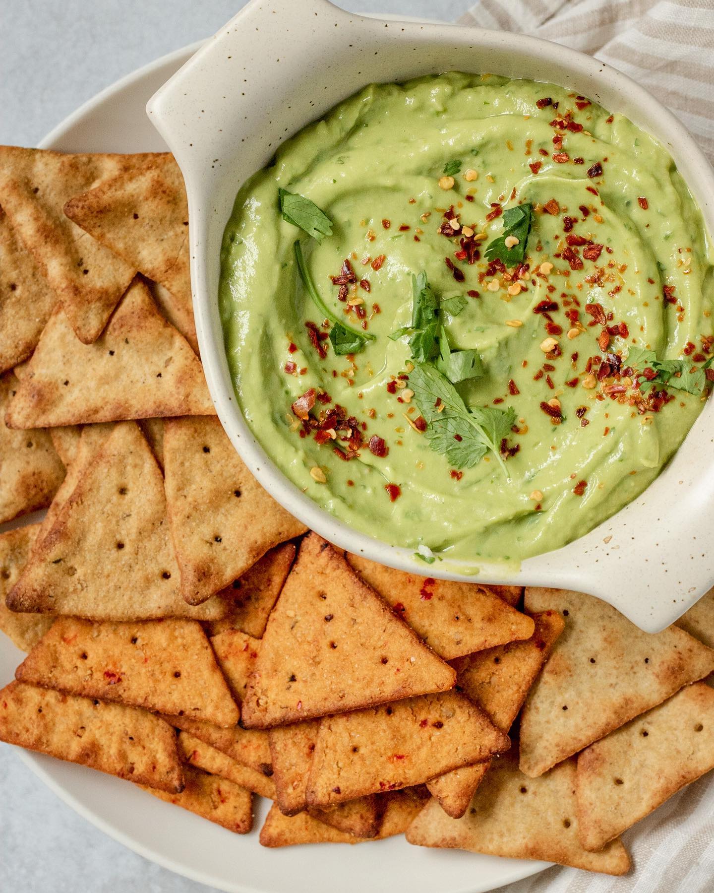 Creamy Avocado Dip with Veggie Pita Crackers