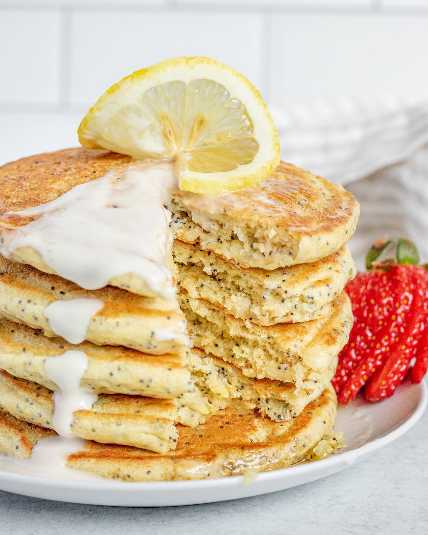 Fluffy Vegan Lemon Poppy Seed Pancakes