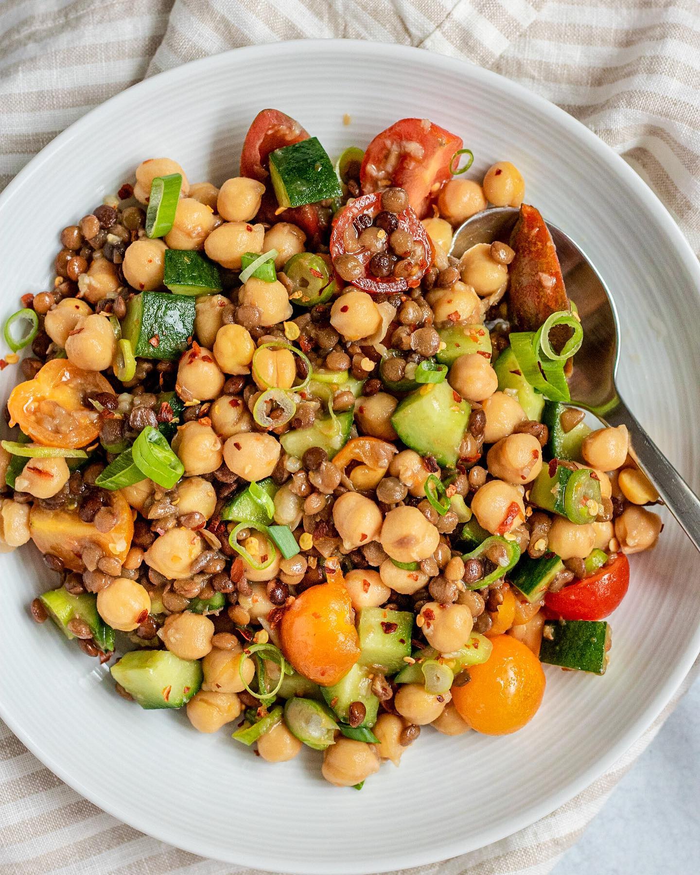 Tangy Marinated Chickpea Lentil Salad