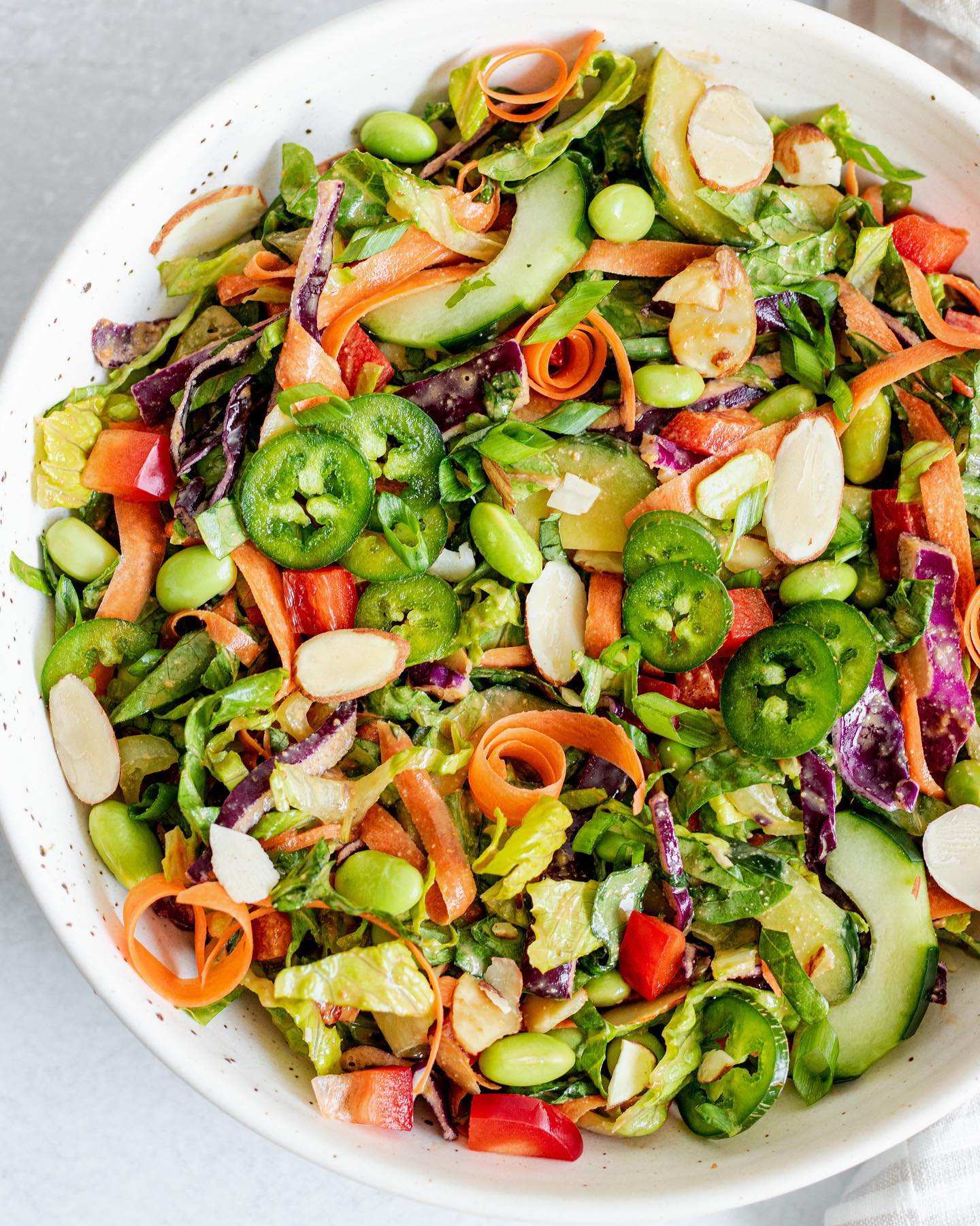 Edamame Crunch Salad with Sesame Cashew Lime Dressing