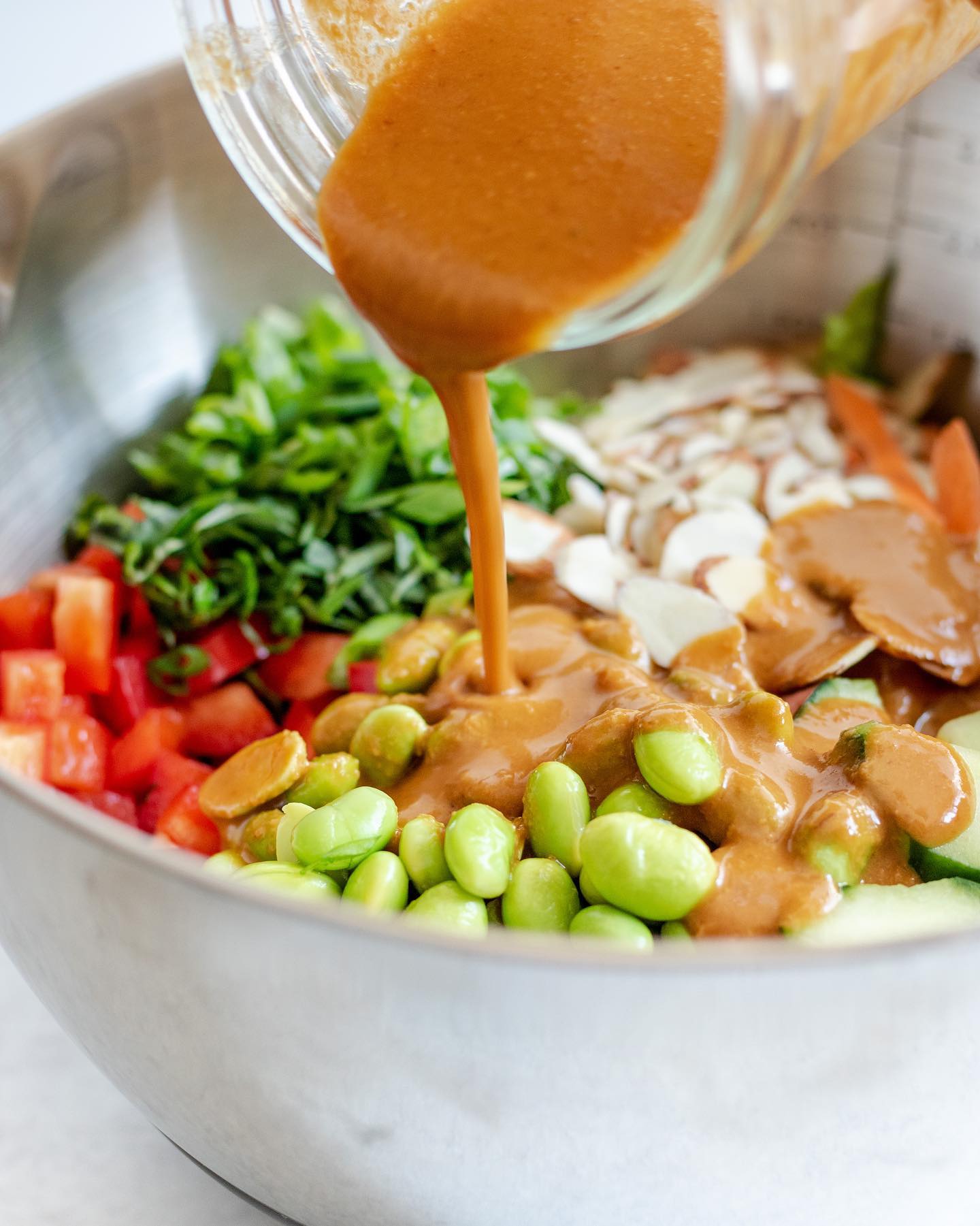 Edamame Crunch Salad with Sesame Cashew Lime Dressing